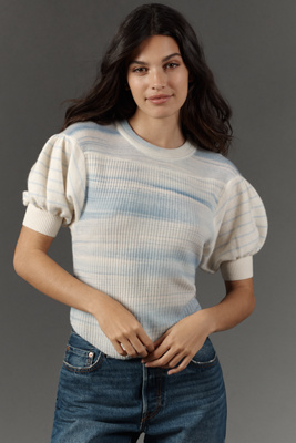 PILCRO WOOL & CASHMERE PUFF-SLEEVE CREW-NECK SWEATER 