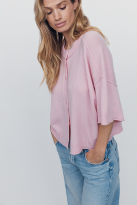 By Anthropologie Cashmere Short-Sleeve Boxy Tee Sweater