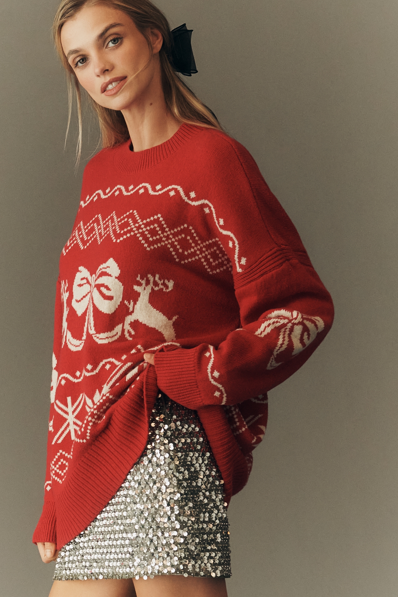 Maeve Oversized Graphic Crew-Neck Sweater