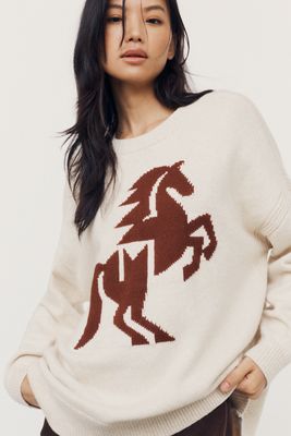 Maeve Oversized Graphic Crew-Neck Sweater