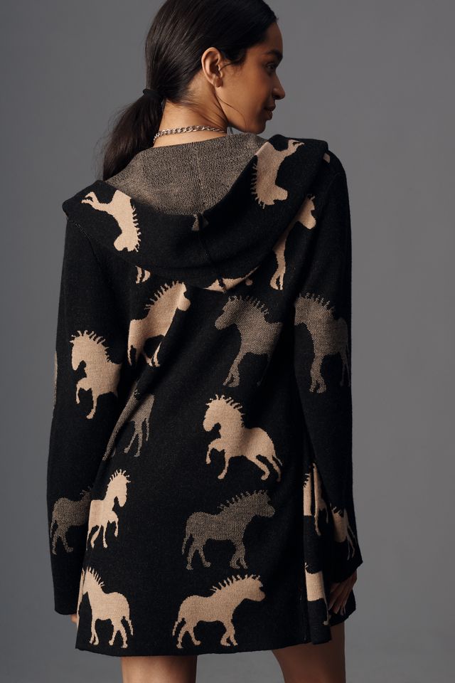 Maeve Oversized Open-Front Horse Pattern Cardigan Sweater #1