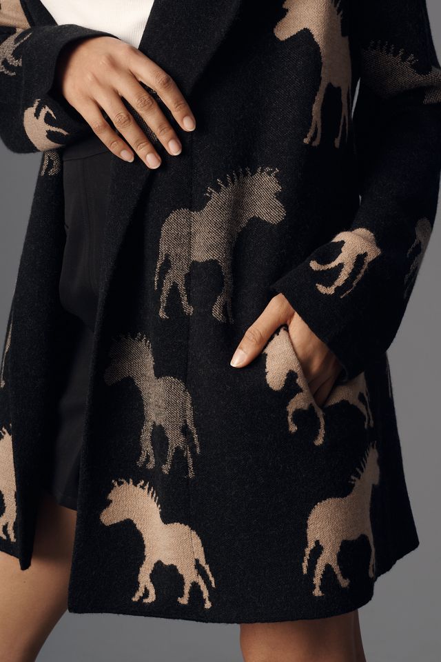 Maeve Oversized Open-Front Horse Pattern Cardigan Sweater #2