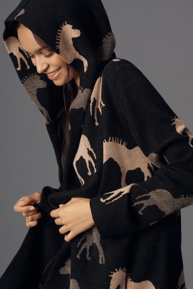 Maeve Oversized Open-Front Horse Pattern Cardigan Sweater #3