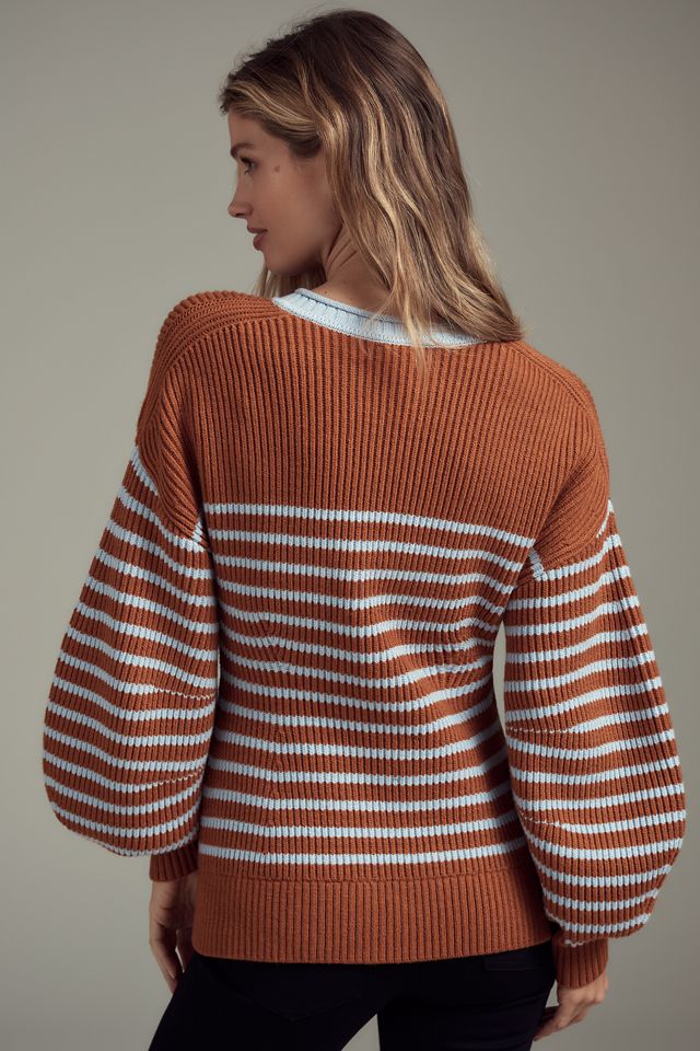 Maeve Blouson Sleeve Crew-Neck Cardigan Sweater #1