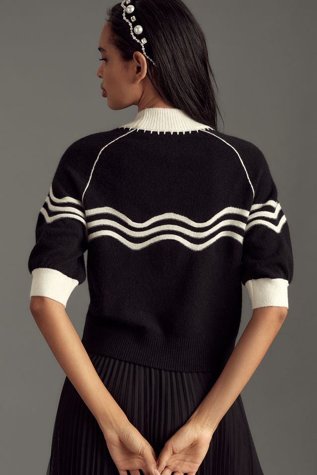 Maeve Cashmere Ruffle-Sleeve Mock-Neck Sweater #1
