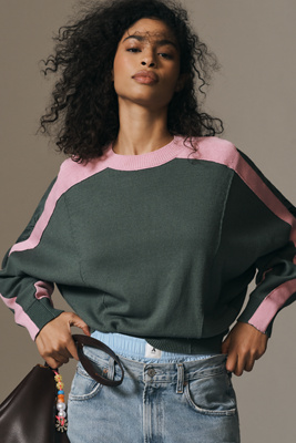 Shop Maeve Dolman Sleeve Crew-neck Color-blocked Sweater In Green