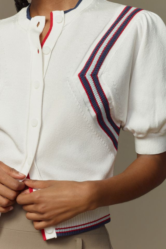 Maeve Puff-Sleeve Inset-Graphic Cardigan Sweater | Anthropologie