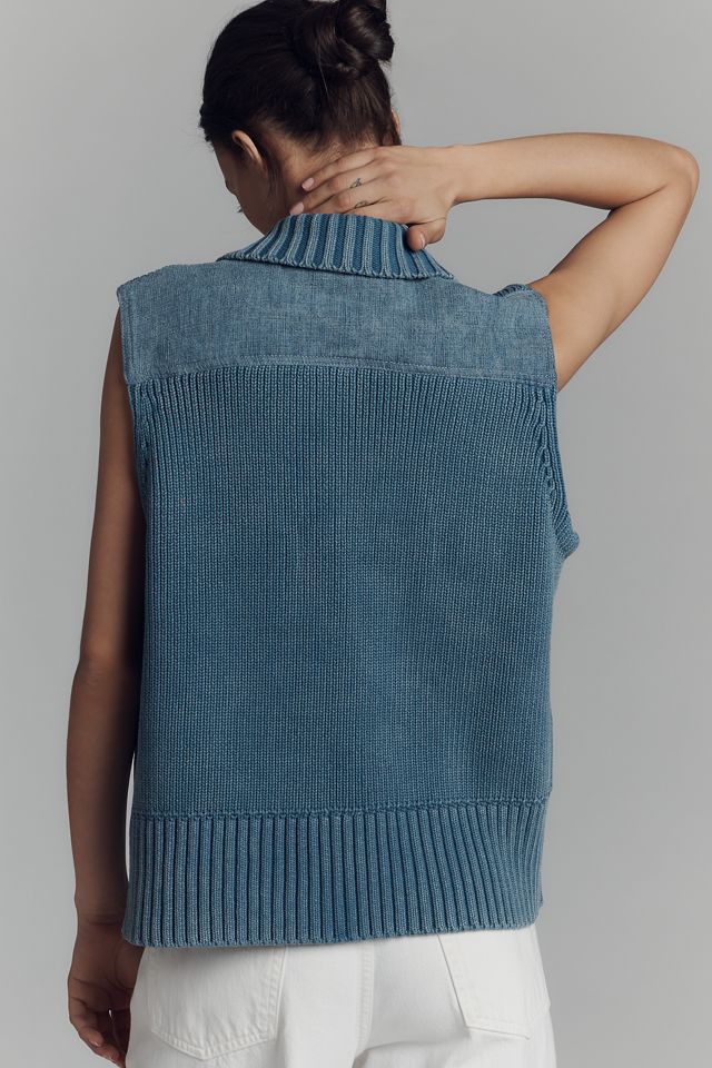 Pilcro Reworked Denim Collared Sweater Vest | Anthropologie
