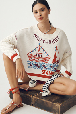 Shop Maeve Graphic Cable-knit Sweater In Multicolor
