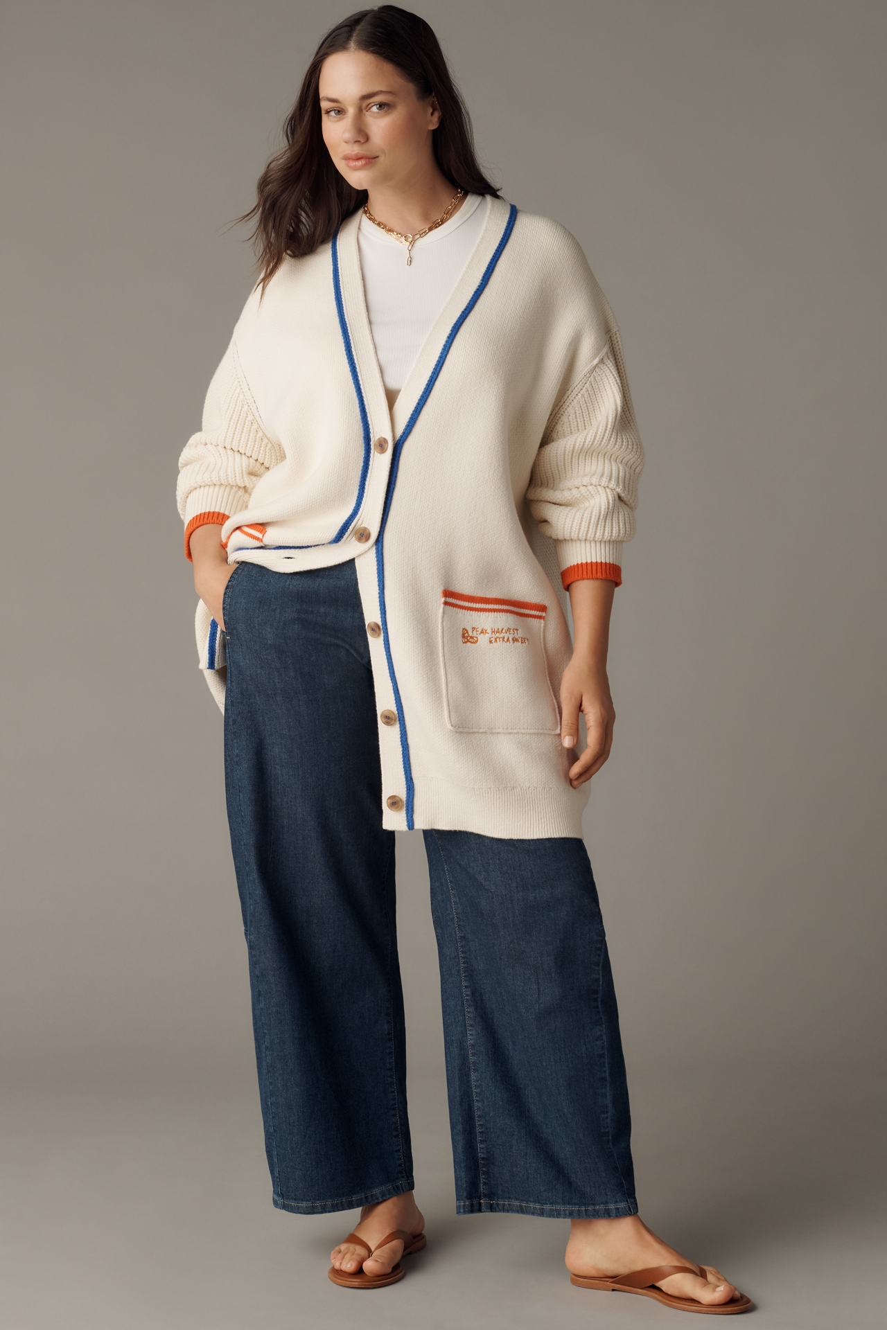 Maeve Cotton Blend Veggie Motif Cardigan Sweater