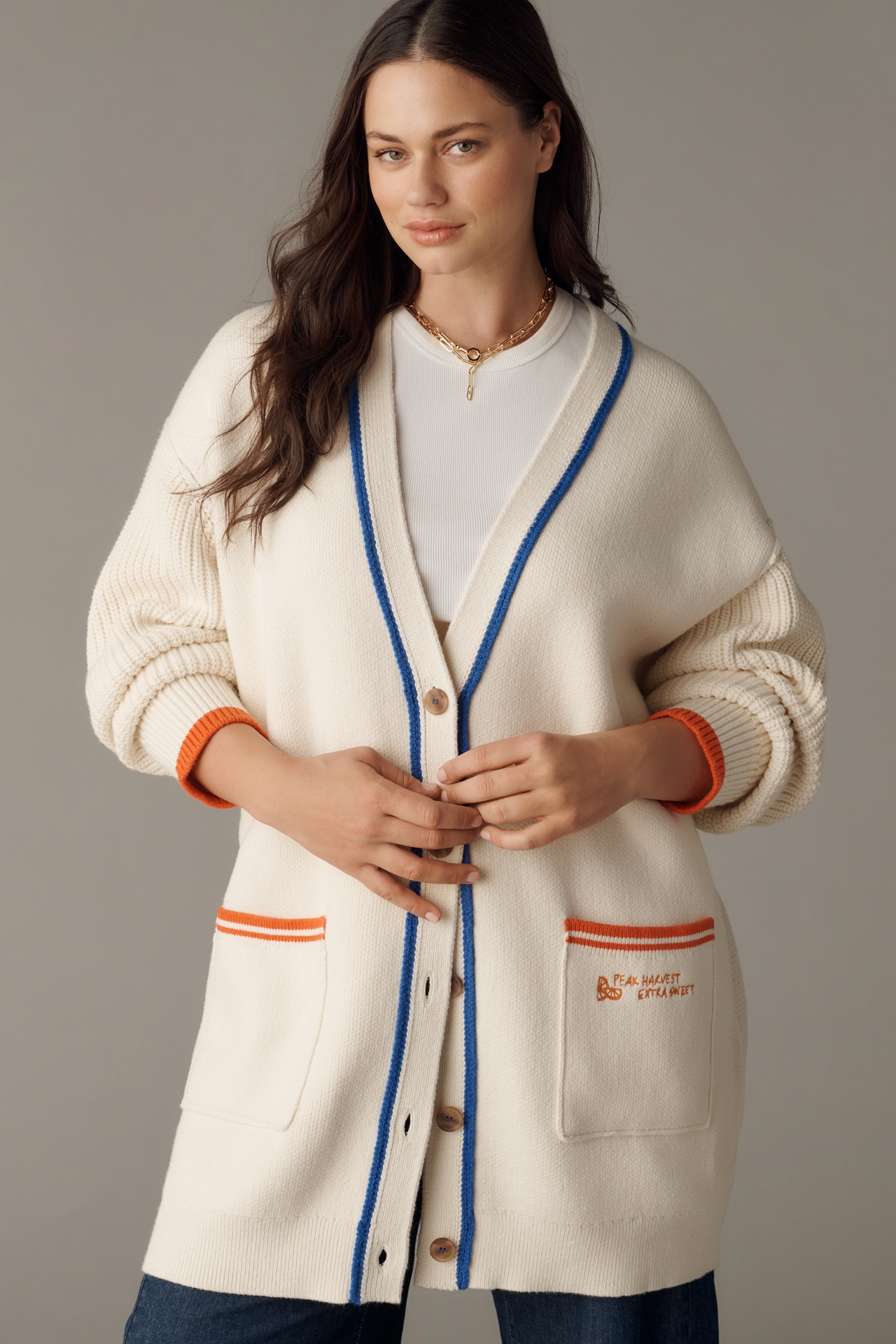 Maeve Cotton Blend Veggie Motif Cardigan Sweater