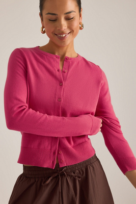By Anthropologie The Juliet Crew-neck Cardigan: Cotton Blend Edition In Pink