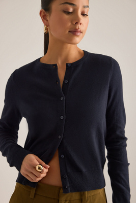 By Anthropologie The Juliet Crew-neck Cardigan: Cotton Blend Edition In Blue