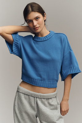 By Anthropologie The Goldie Cotton Crew Neck Jumper In Blue