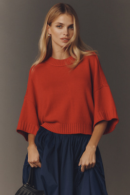 By Anthropologie The Goldie Cotton Crew-neck Sweater In Red