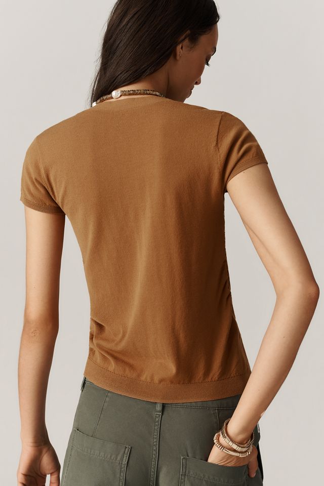 By Anthropologie Cardigan Ruched Short-Sleeve V-Neck Sweater #1