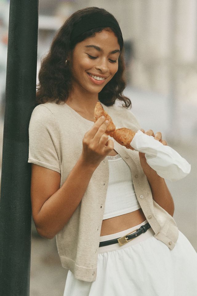 The Juliet Cotton Cashmere Short-Sleeve Crew-Neck Cardigan Sweater