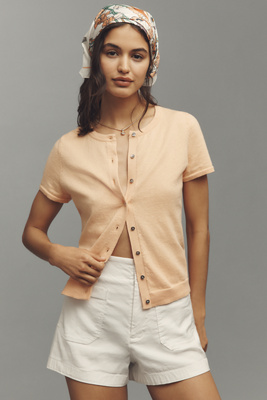 By Anthropologie The Juliet Cotton Cashmere Crew-neck Cardigan: Short-sleeve Edition