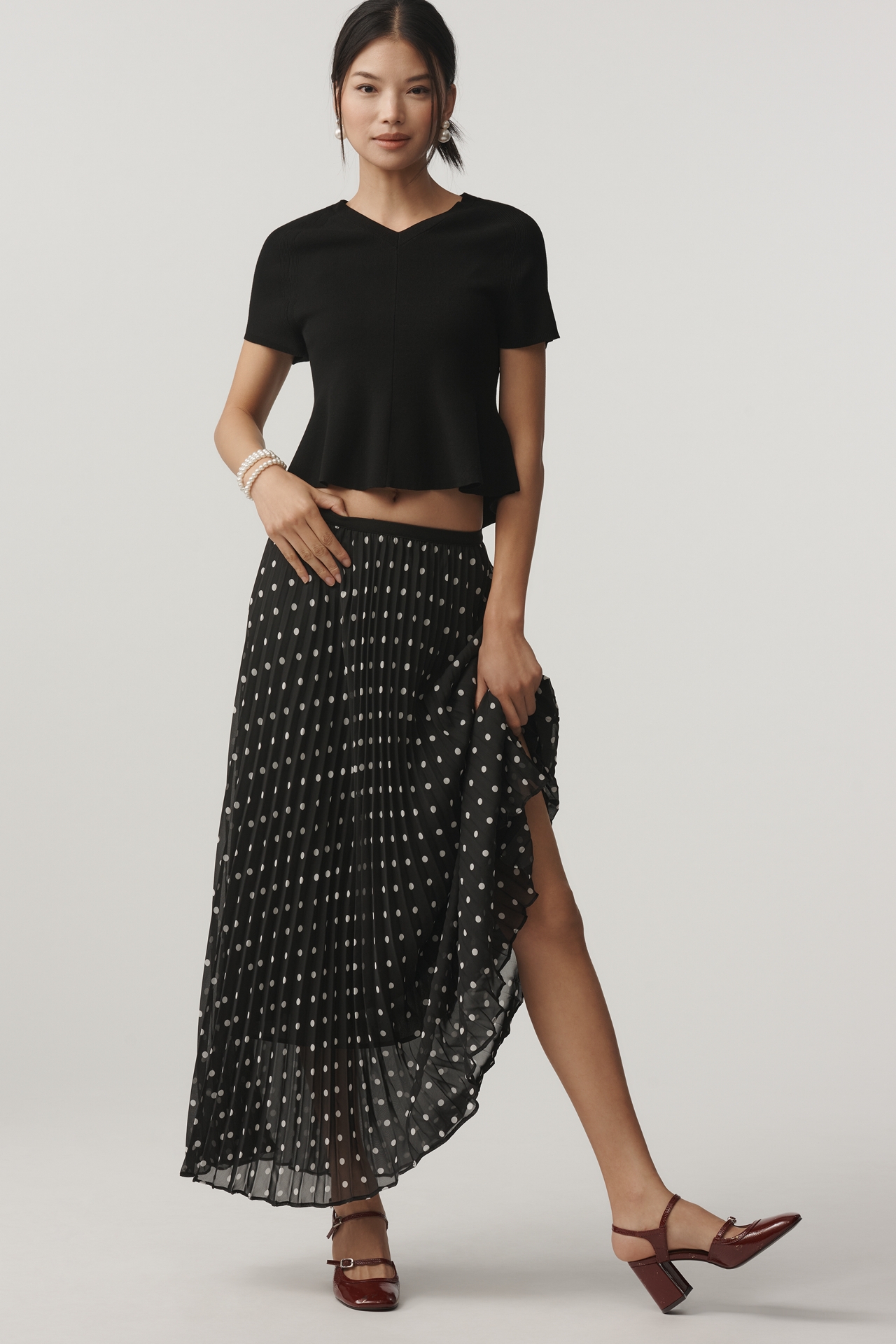 Maeve Short-Sleeve High-Neck Hourglass Ruffle Sweater