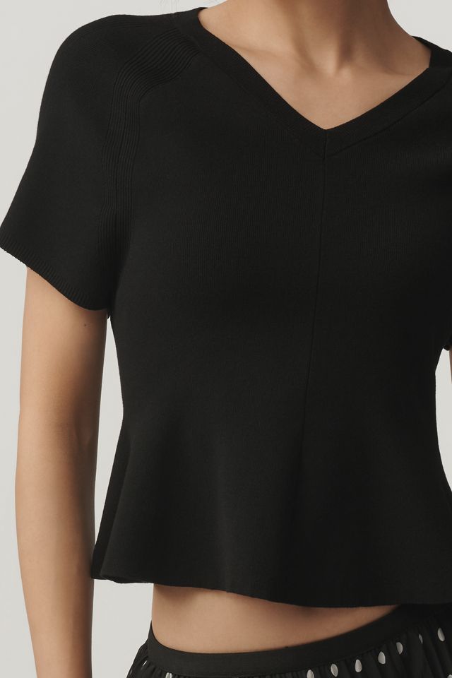Maeve Short-Sleeve High-Neck Hourglass Ruffle Sweater #3