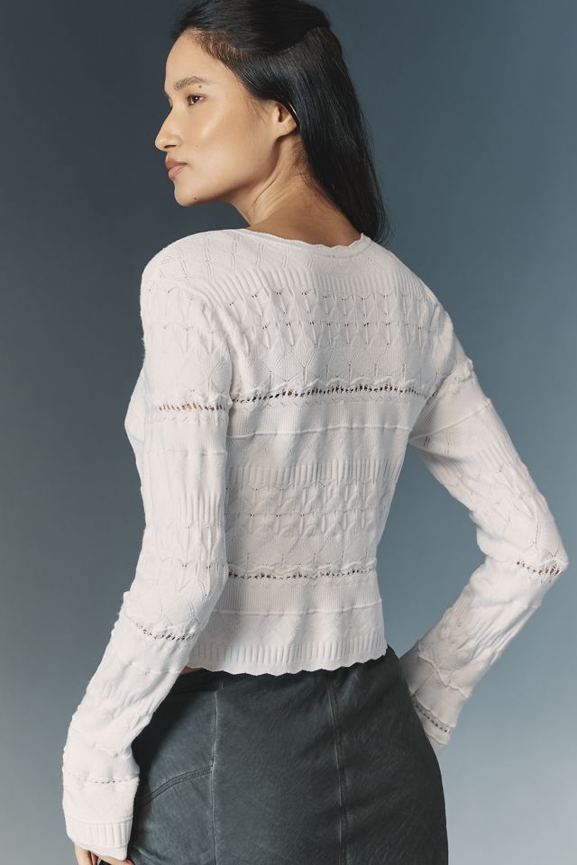 By Anthropologie Crop Pointelle Cardigan Sweater #1