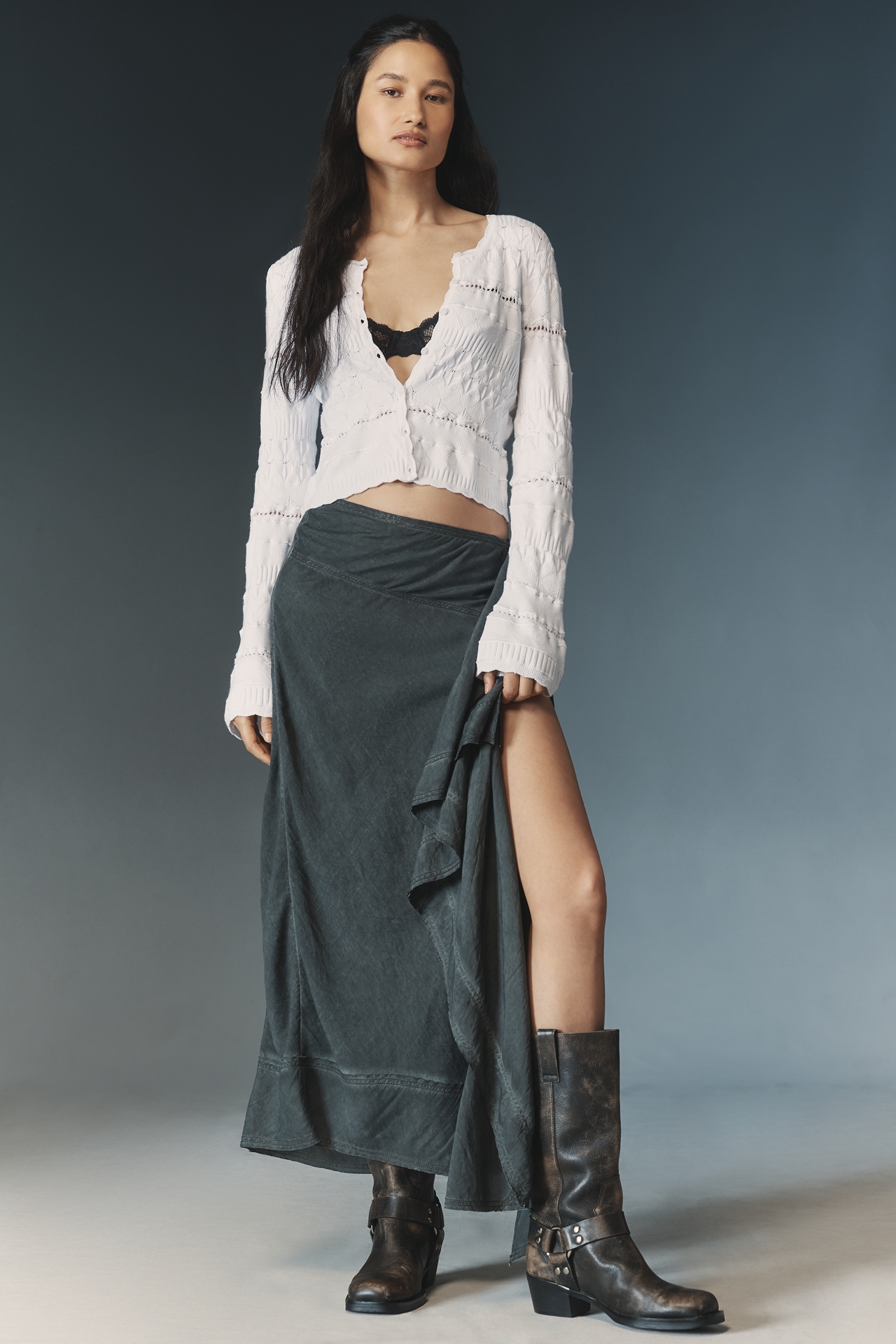 By Anthropologie Crop Pointelle Cardigan Sweater