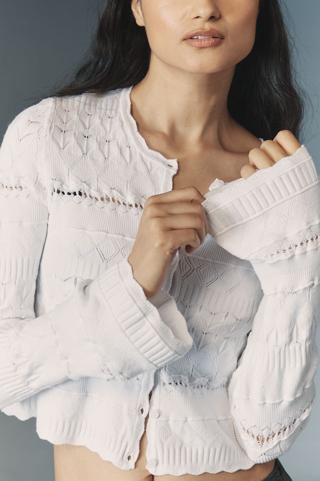 By Anthropologie Crop Pointelle Cardigan Sweater #3