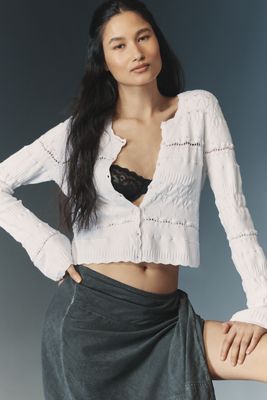 By Anthropologie Crop Pointelle Cardigan Sweater