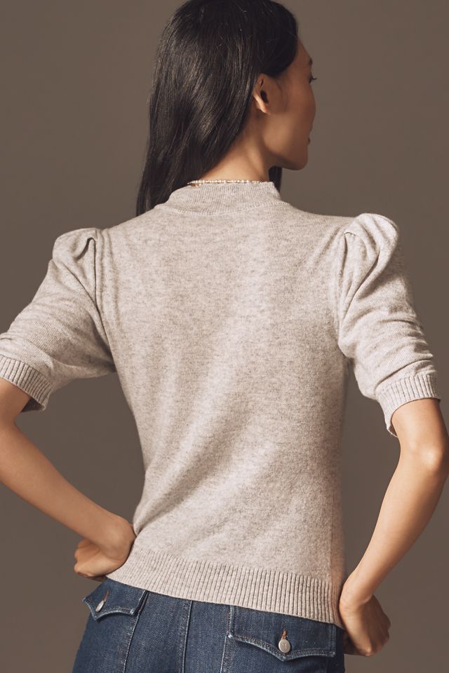 By Anthropologie Wool Cashmere Puff-Sleeve Mock-Neck Sweater #1