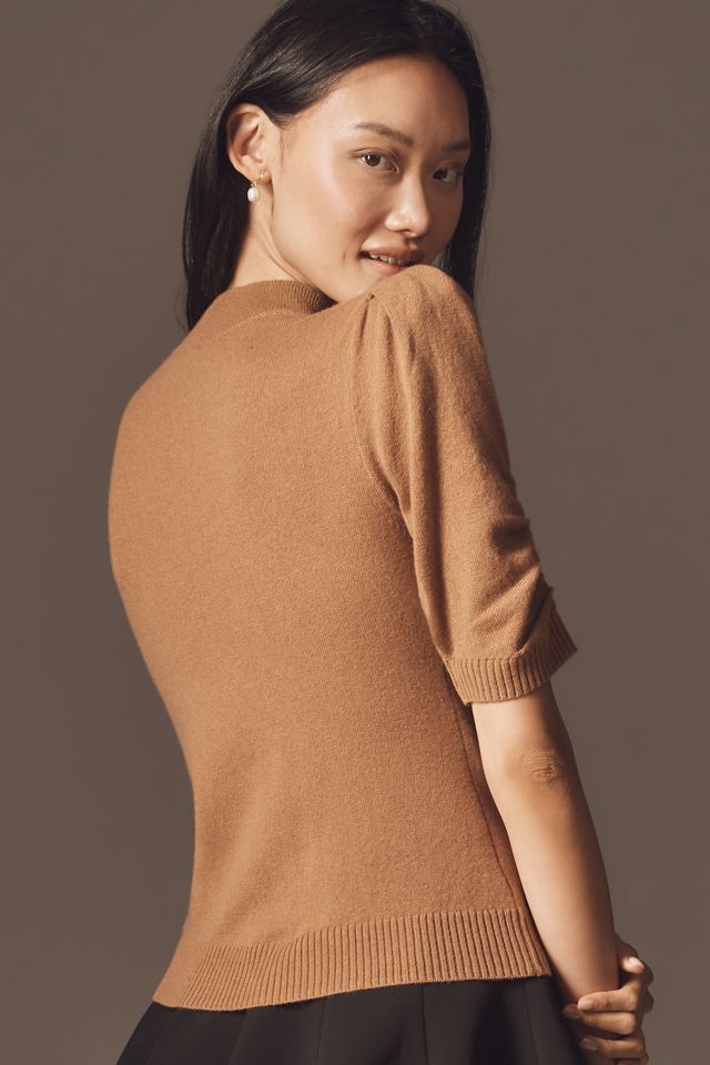 By Anthropologie Wool Cashmere Puff-Sleeve Mock-Neck Jumper #1
