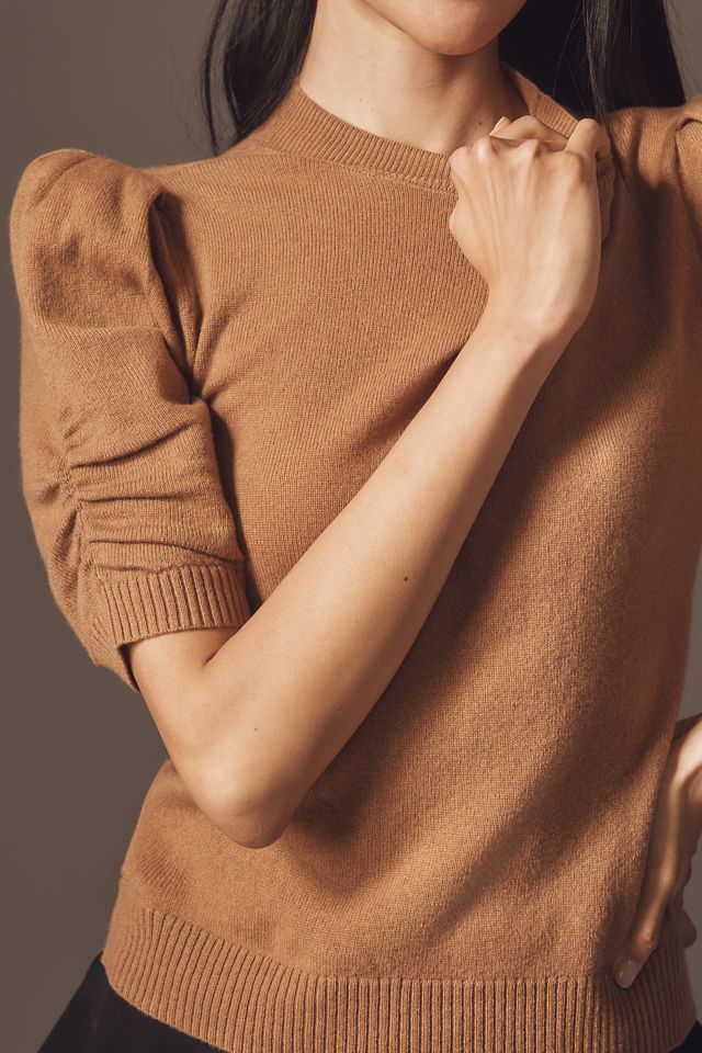 By Anthropologie Wool Cashmere Puff-Sleeve Mock-Neck Jumper #2
