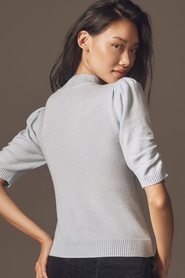 By Anthropologie Wool Cashmere Puff-Sleeve Mock-Neck Sweater