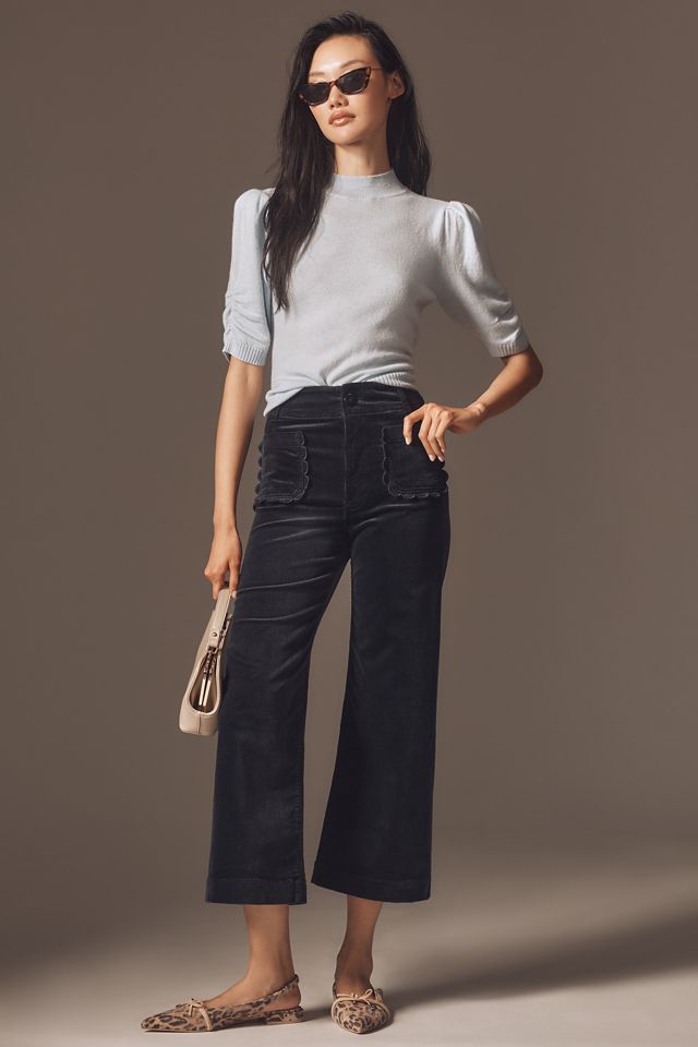 By Anthropologie Wool Cashmere Puff-Sleeve Mock-Neck Sweater