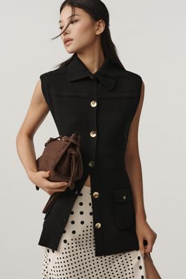 Maeve Sleeveless Crewneck Structured Muscle Cardigan