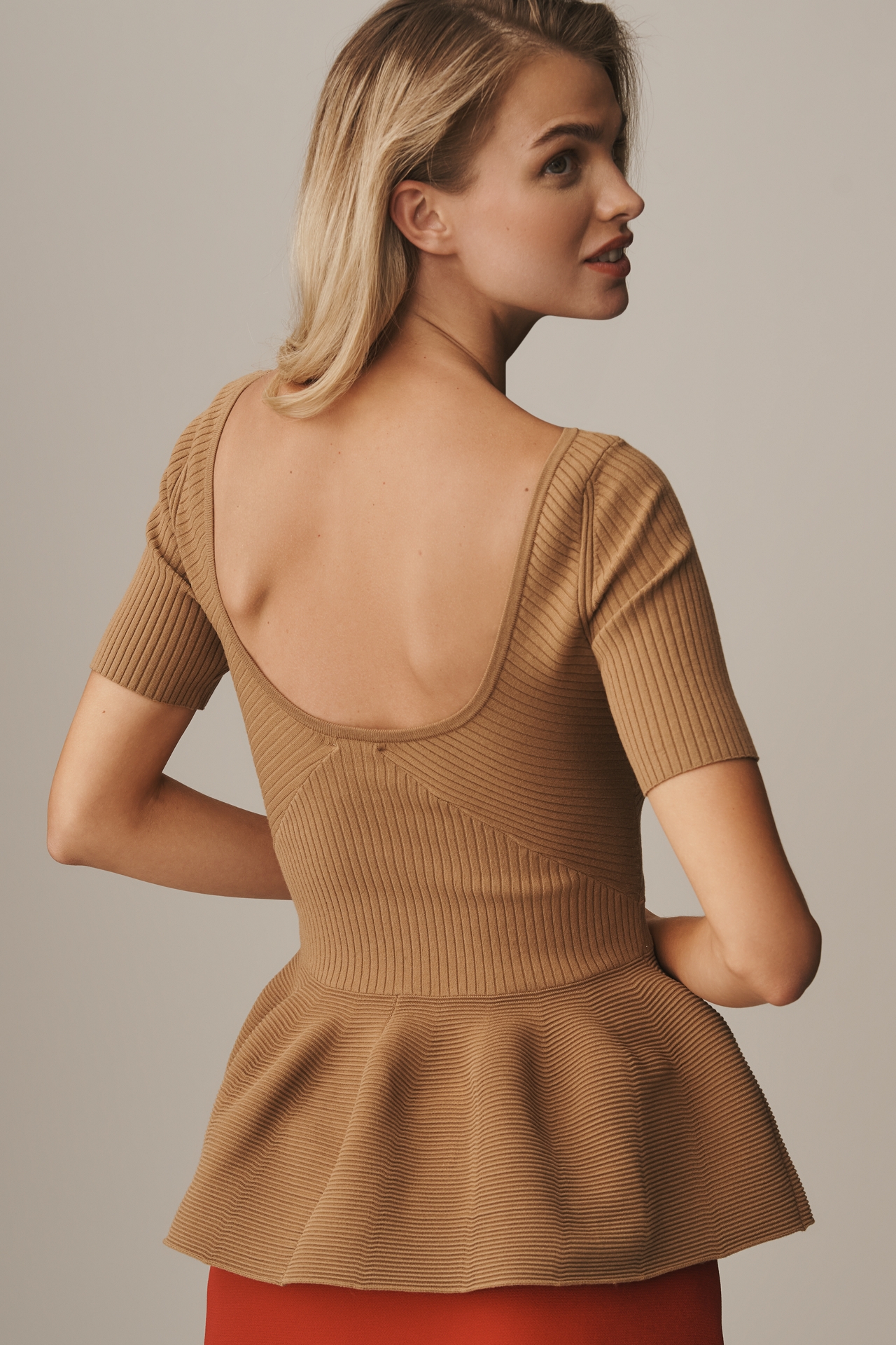 Maeve Short-Sleeve Peplum Sweater