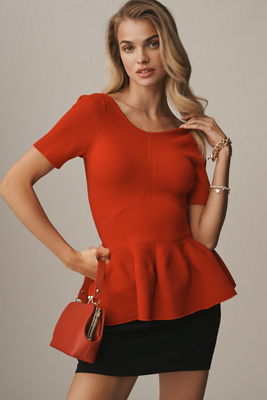Maeve Short-sleeve Peplum Sweater In Red