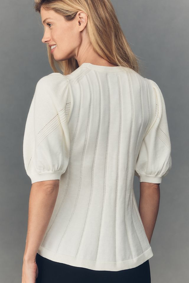 Maeve Puff-Sleeve Cashmere Blend Cardigan Sweater #1