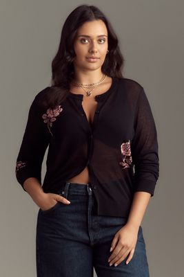 Maeve Semi-Sheer Floral Cardigan Sweater