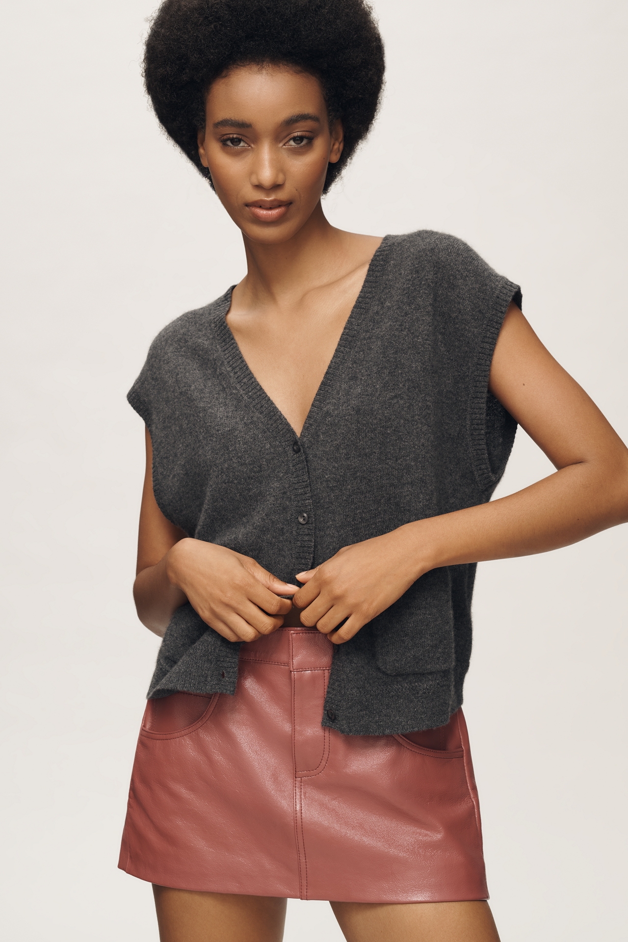 Maeve Cashmere V-Neck Cardigan Sweater Vest