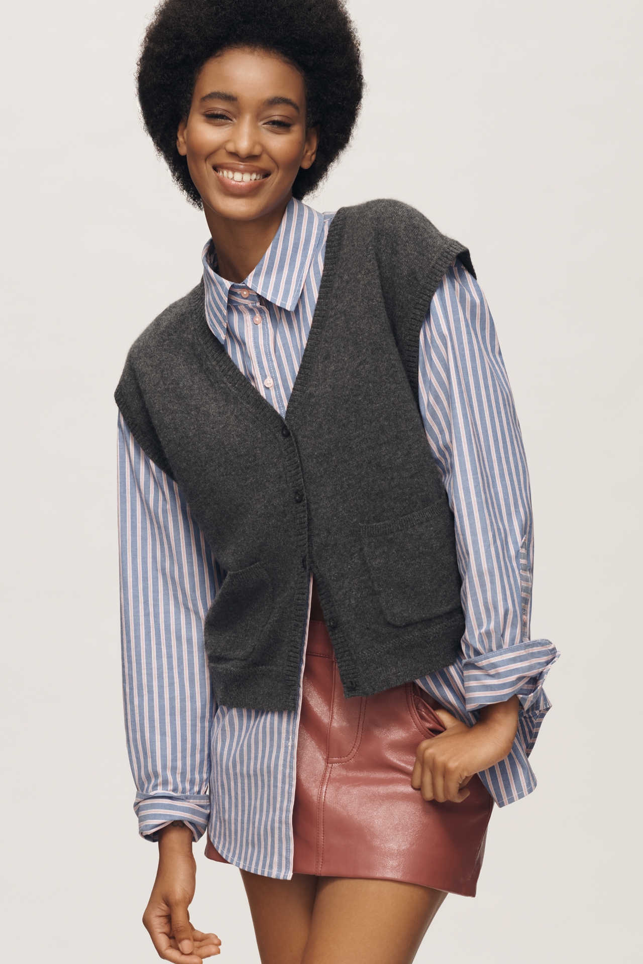 Maeve Cashmere V-Neck Cardigan Sweater Vest