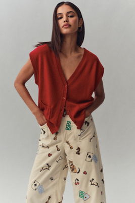 Maeve Cashmere V-neck Cardigan Sweater Vest In Red