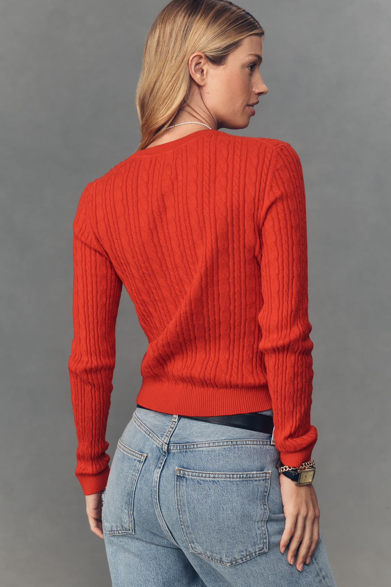Maeve Crew-Neck Fitted Cable-Knit Sweater