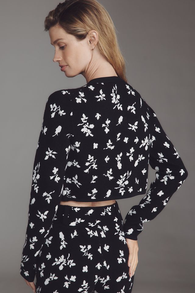 Maeve Floral Intarsia Crop Cardigan Sweater #1