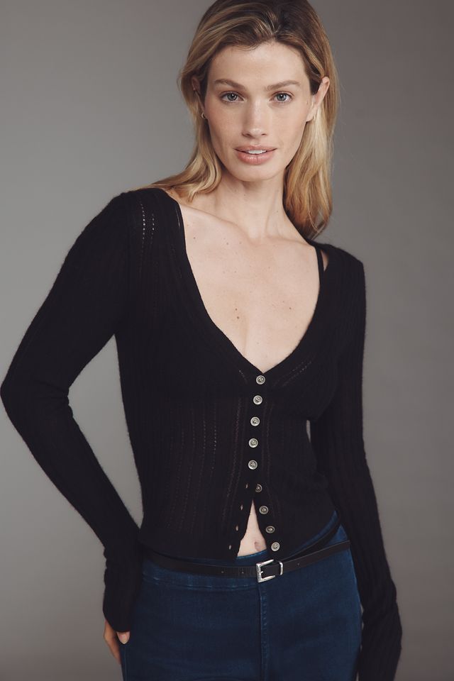 Pilcro Cashmere Blend Pointelle Cardigan Sweater #1
