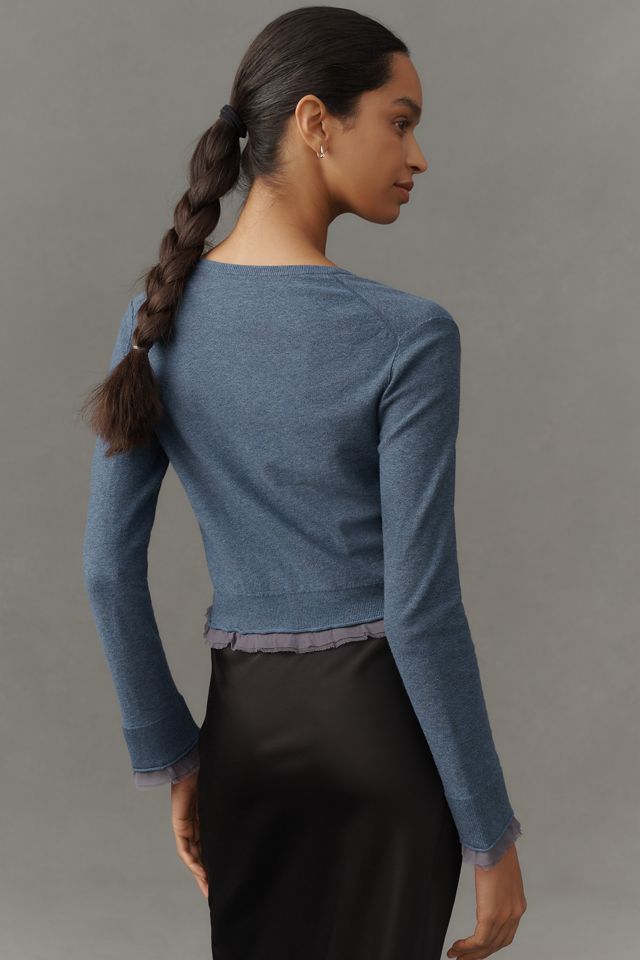 By Anthropologie Lace-Trim Cardigan Sweater #3