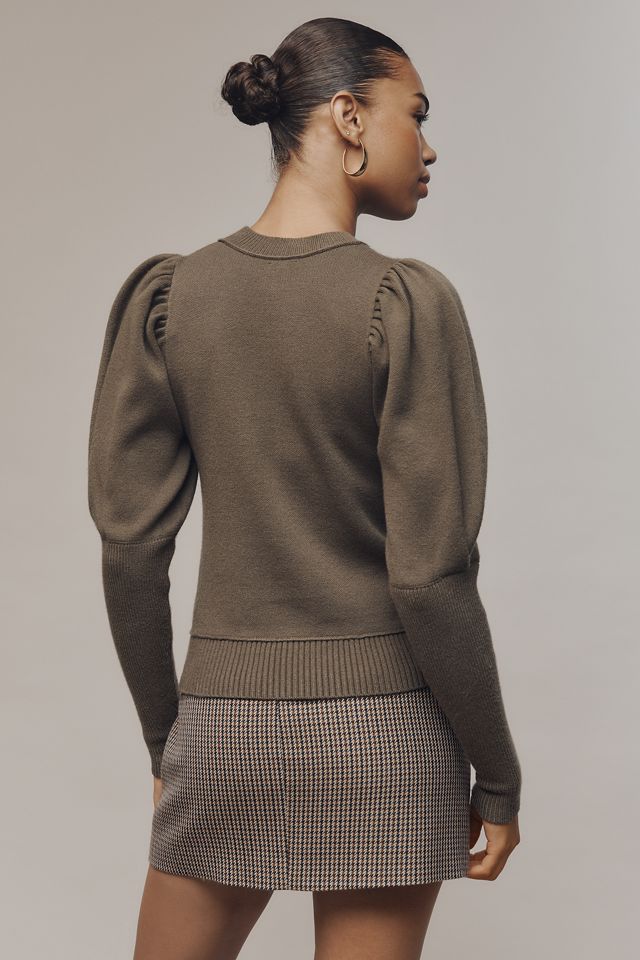 Maeve Puff-Shoulder Ribbed Sweater #4