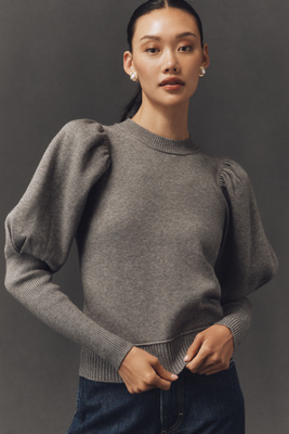 Maeve Puff-shoulder Ribbed Sweater In Gray
