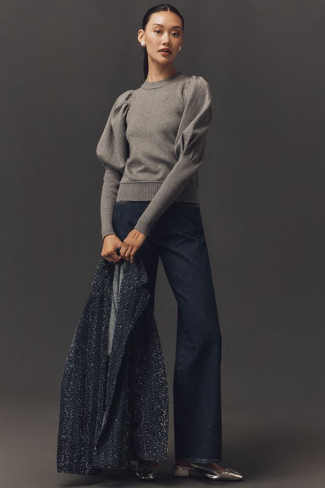 Maeve Puff-Shoulder Ribbed Sweater #3