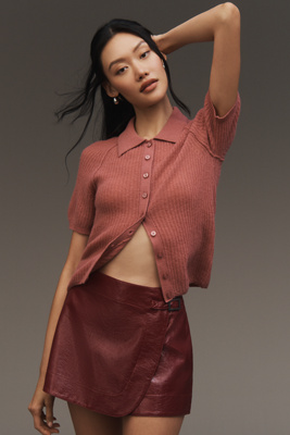 Pilcro Short-sleeve Polo Cashmere Sweater In Brown