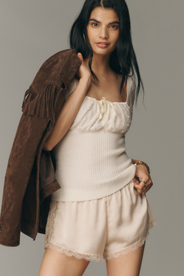 By Anthropologie Ruffle-sleeve Wool Cashmere Knit Blouse In White